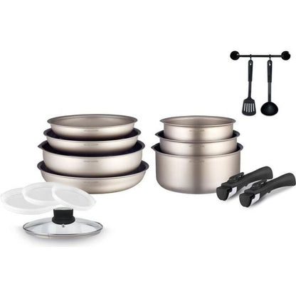 Cooking battery Arthur Martin AM133ch 15 pieces - aluminum - Removable handle - All lights including induction