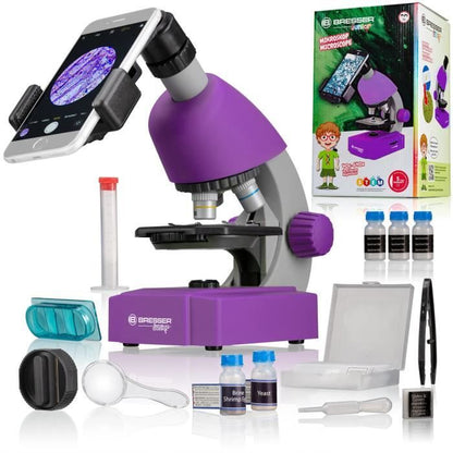 Microscope 40x-640x - BRESSER JUNIOR - LED lighting - experiment kit - purple
