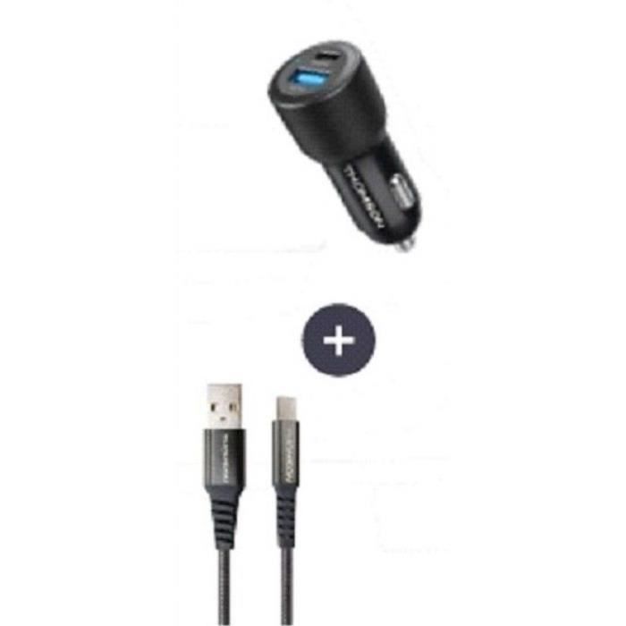 Charger + cable pack - THOMSON - 60 W car charger - USB-A to C 3A cable - length 1.5 m