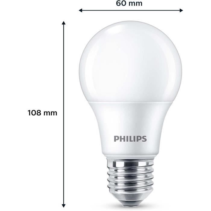 LED Bulb - PHILIPS - 60 W - E27 - Warm White - Frosted - Non-Dimmable - 3 pieces