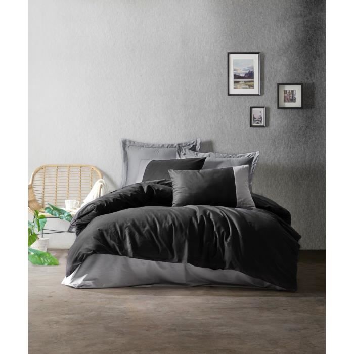 Bedding set - 1 duvet cover 220 x 240 cm + 2 pillowcases 60 x 60 cm - 100% cotton - Black