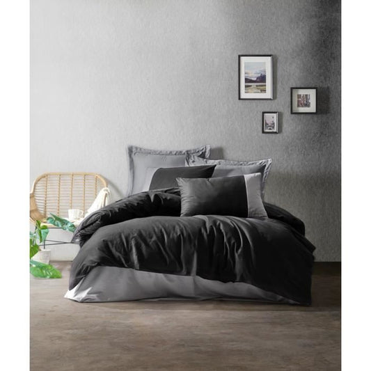 Bedding set - 1 duvet cover 220 x 240 cm + 2 pillowcases 60 x 60 cm - 100% cotton - Black