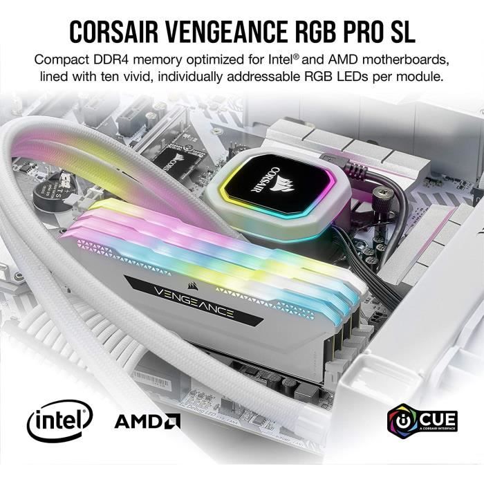CORSAIR DDR4 PC Memory - VENGEANCE RGB PRO SL 32GB (2x16GB) - 3200Mhz - CAS 16 - White (CMH32GX4M2E3200C16W)