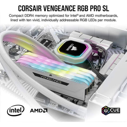 CORSAIR DDR4 PC Memory - VENGEANCE RGB PRO SL 32GB (2x16GB) - 3200Mhz - CAS 16 - White (CMH32GX4M2E3200C16W)