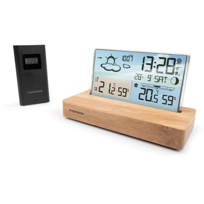 Weather station alarm clock - THOMSON - Light wood - Temperature display, Hygrometry, Double alarm, USB-C, Wireless probe