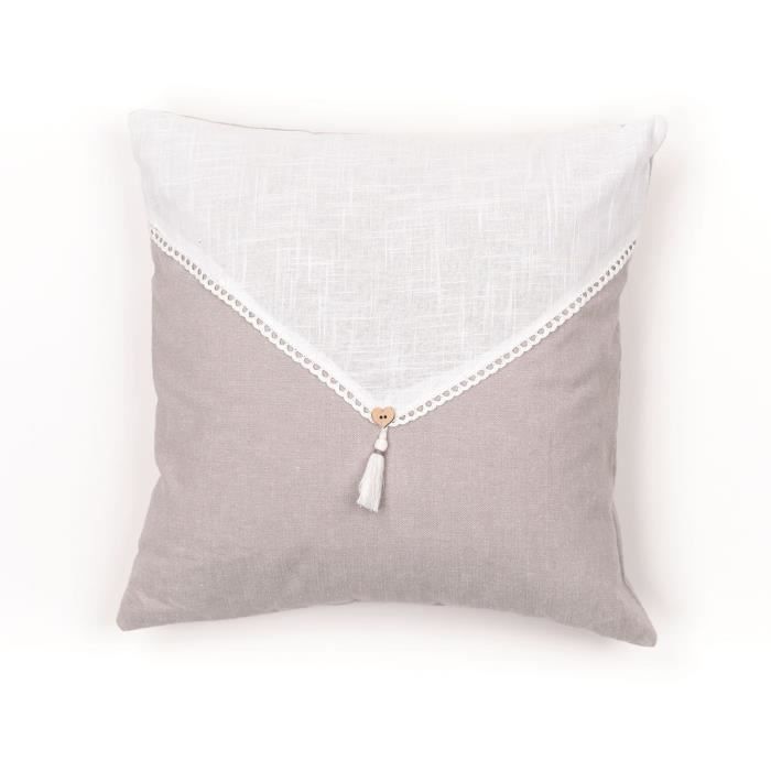 Cushion - TODAY - CHARME - Slub x Chambray x Pompon Berenice - 40 x 40 cm