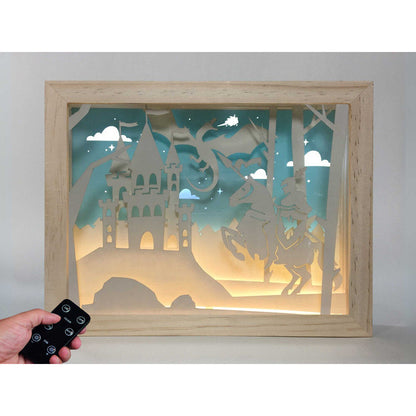 Magical Knight and Dragon wood lamp