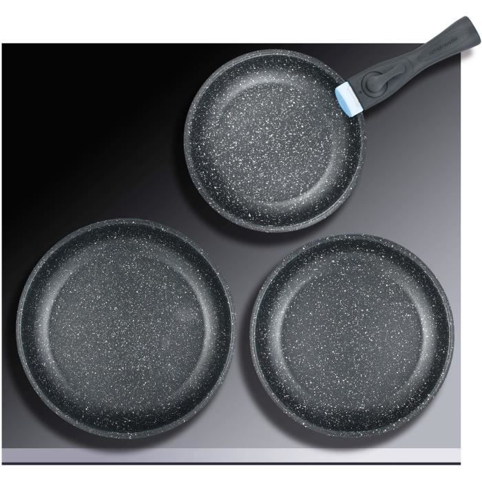 Set of 3 frying pans - Arthur Martin - AM2196 - 20-24-26 cm - Stainless steel - Removable handle - All hobs including induction