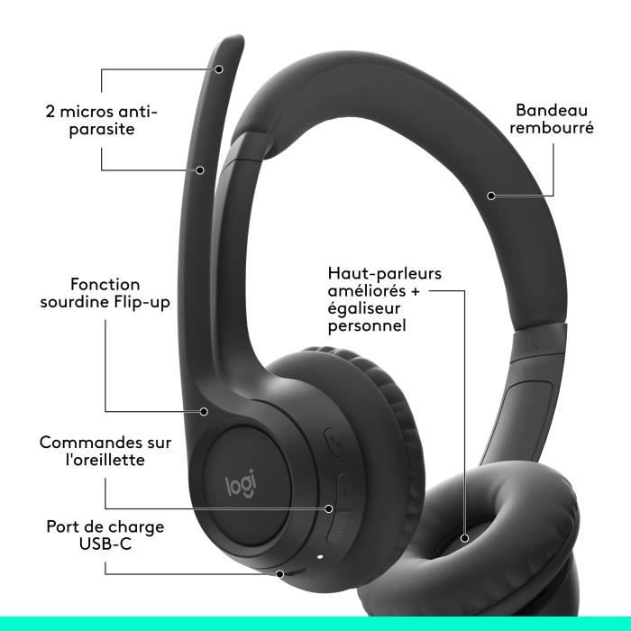 Logitech Zone 300 Bluetooth Wireless PC Headset with Noise-Cancelling Microphone - Black