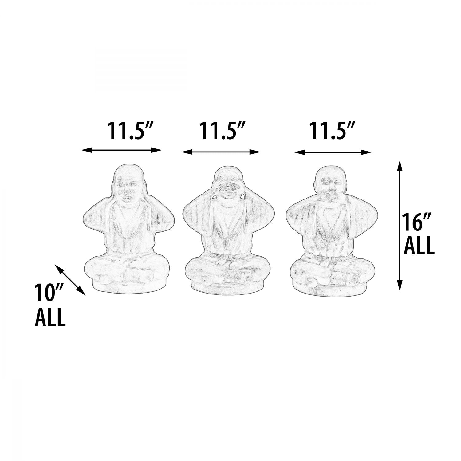 Hear See And Speak No Evil Monk Set Of 3 Black Earthy Finish