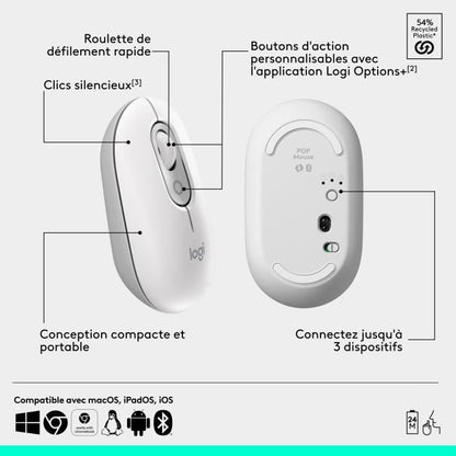 Mouse - Wireless - Logitech - Pop Mouse - Off-white
