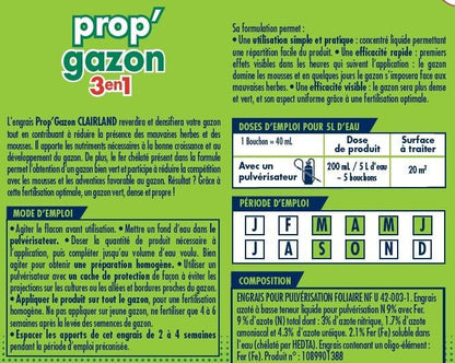 Prop'Gazon 3 in 1 Liquid Lawn Fertilizer - Clairland - Concentrate 2.5 L