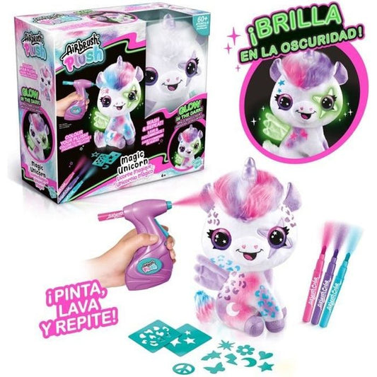 Airbrush Unicorn Plush Toy that Glows in the Dark to Customize - Spray Art Plush Toy with Felt Tips and Stencils - OFG 274 - Canal Toys
