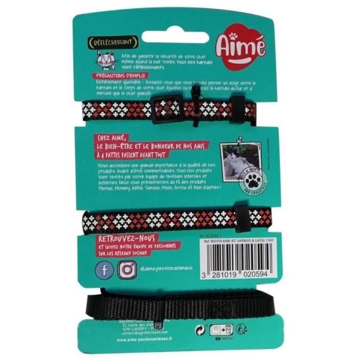 Harness and Leash Kit - AIMÉ - Reflective Red for Cats