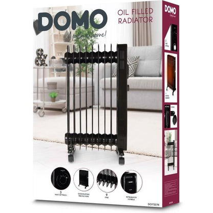 Oil-filled radiator - 2000 W - DOMO - DO7327R - 42.5 x 28 x 64 cm - Black
