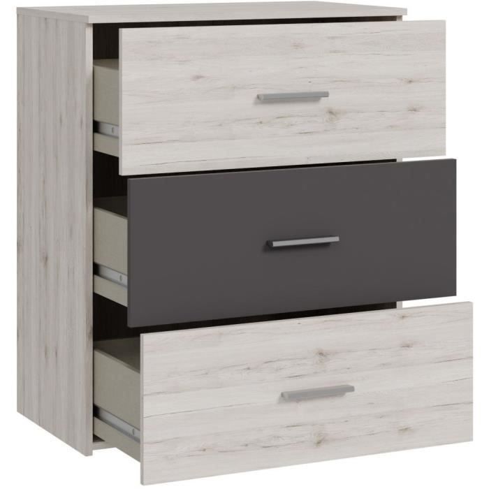 Chest of drawers - ADRIA - 3 drawers - Ash oak / Plain grey - 75.2 x 41.3 x 89.7 cm