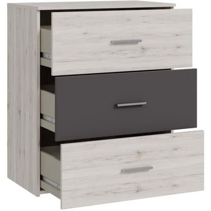 Chest of drawers - ADRIA - 3 drawers - Ash oak / Plain grey - 75.2 x 41.3 x 89.7 cm