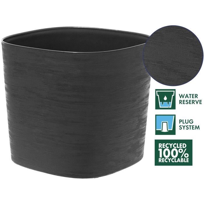 Pot with water reserve - GARDEN ID Respect - Black-Anth 20 x 20 cm - 100% household waste - 100% recyclable - Structured surface.