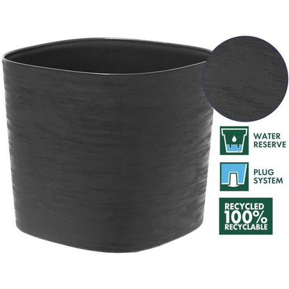 Pot with water reserve - GARDEN ID Respect - Black-Anth 20 x 20 cm - 100% household waste - 100% recyclable - Structured surface.