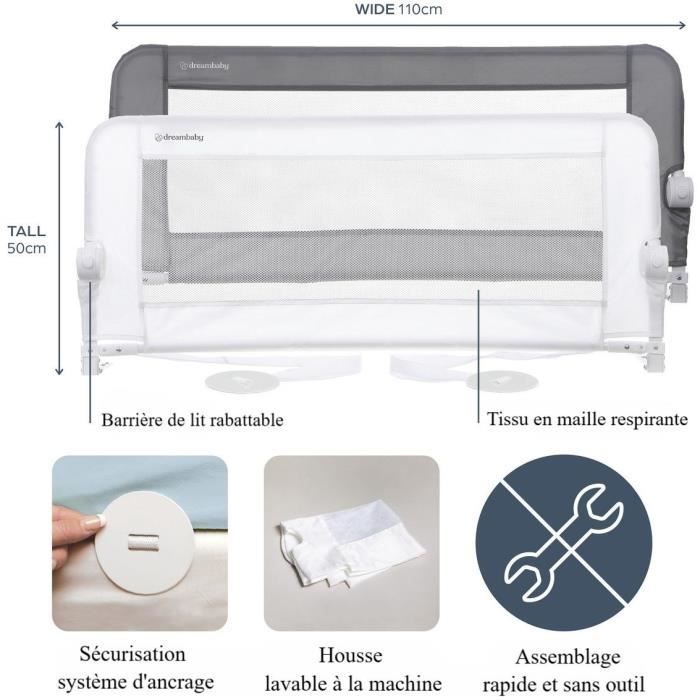 DREAMBABY MAGGIE Bed Barrier - Built -in beds and flat beds measuring 110 cm wide and 50 cm high