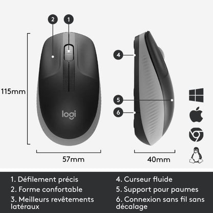 LOGITECH - M190 Mid Gray Wireless Mouse