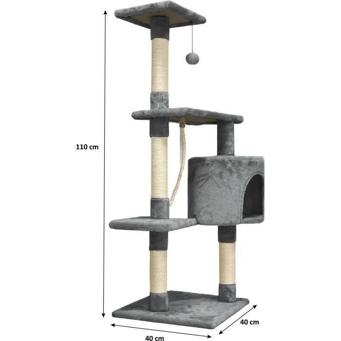 PALOMA Dark grey cat tree 40 x 40 x 114cm - 3 platforms, 1 rope, 1 niche, scratching posts