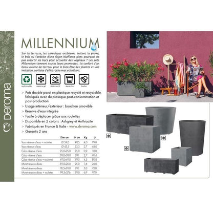 Muret Planter - DEROMA - Millennium R - Anthracite - With water reserve - Casters - 99 cm