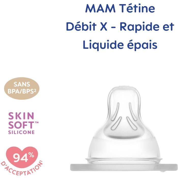 MAM Anatomic Teat - Fast X Flow and Thick Liquid - Silicone - Pack of 2 - Transparent