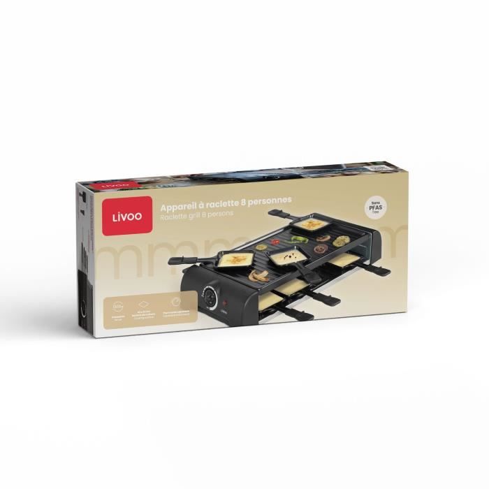 Raclette machine for 8 people - LIVOO - DOC312 - 1300W - 8 people - Removable non-stick grill tray - Adjustable thermostat