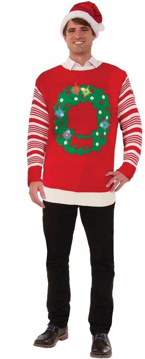 Red Light-Up Wreath Women's Ugly Christmas Sweater Large