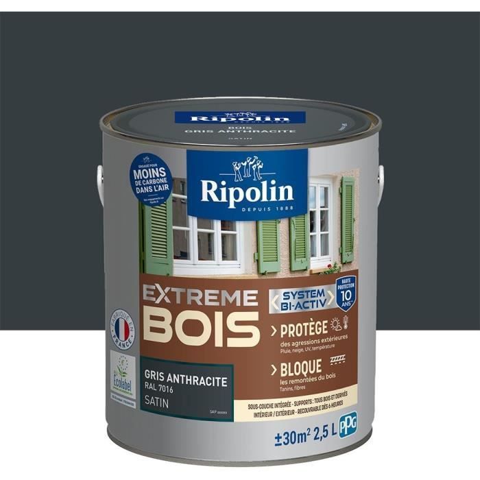 RIPOLIN Paint for Interior & Exterior Wood - Anthracite Gray Ral 7016 Satin, 2,5L