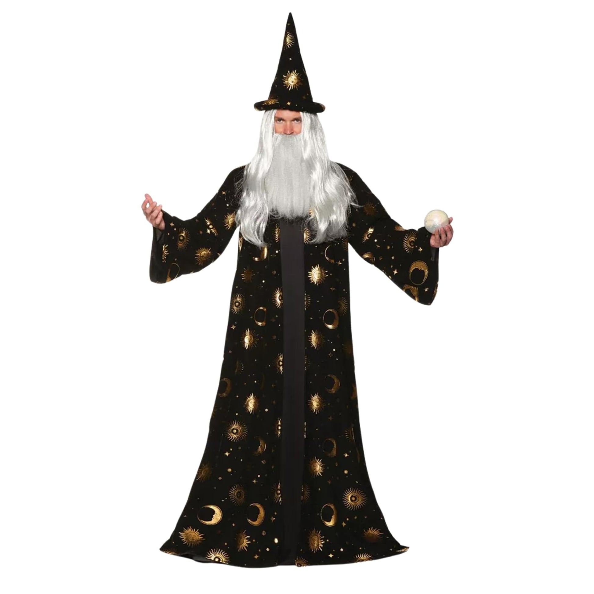 Black Celestial Wizard Robe & Hat Adult Costume | One Size