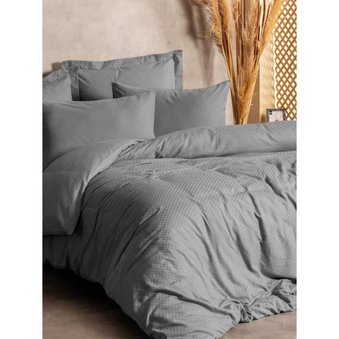 Bedding set - 1 duvet cover 220 x 240 cm + 2 pillowcases 60 x 60 cm - 100% cotton - Grey