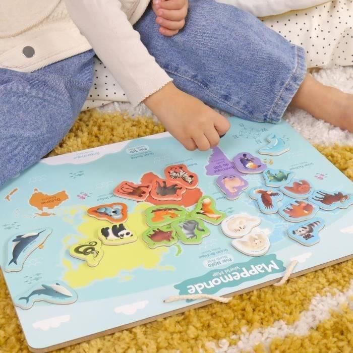 Magnetic continents board - Educational game - JADE - 30 animal pieces - FSC wood - 40x30 cm - From 3 years old