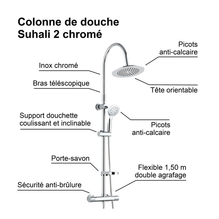 Rousseau Shower column with Suhali 2 Thermostatic mixer faucet