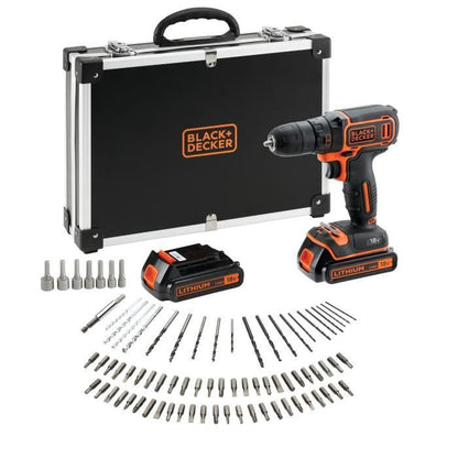 BLACK & DECKER BDCDC18BAFC - Drill-driver - Li Ion 2x18 V battery + 80 accessories - Orange