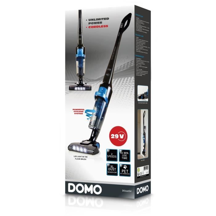 DOMO Cordless vacuum cleaner DO221SV - Cyclonic system - Li-Ion battery 29 V - Autonomy 50 min - Black