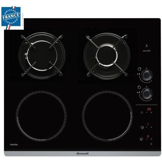 BRANDT BPI6413BM - Combination induction / gas hob - 4 areas - W 51 x D 58 cm - Glass coating - Black