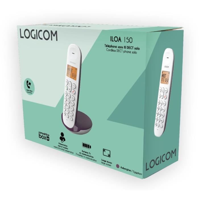 Cordless landline telephone - LOGICOM - DECT ILOA 150 SOLO - Aubergine - Without answering machine