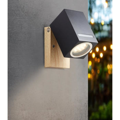BRILLIANT - GALENI Outdoor wall light - black/natural color - metal/glass GU10 1x20W