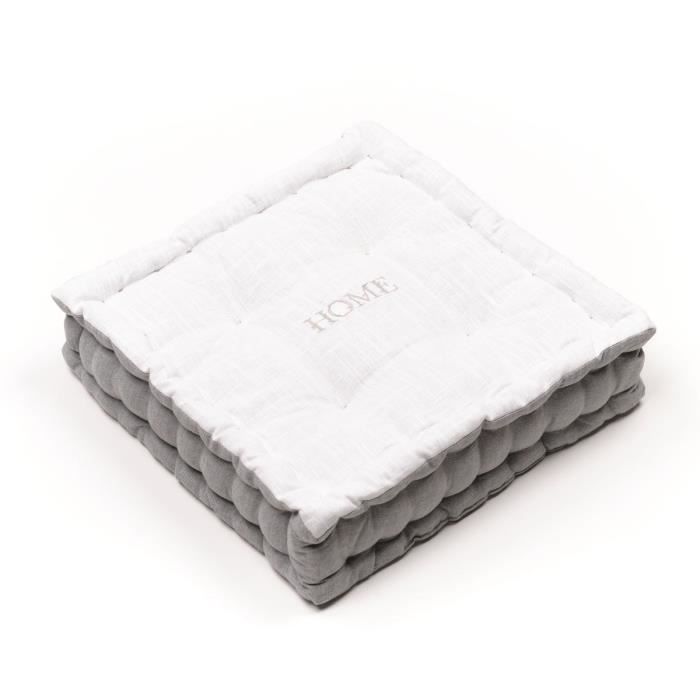 Floor cushion - TODAY - CHARME - Slub x Chambray x Broderie Capucine - 40 x 40 x 10 cm