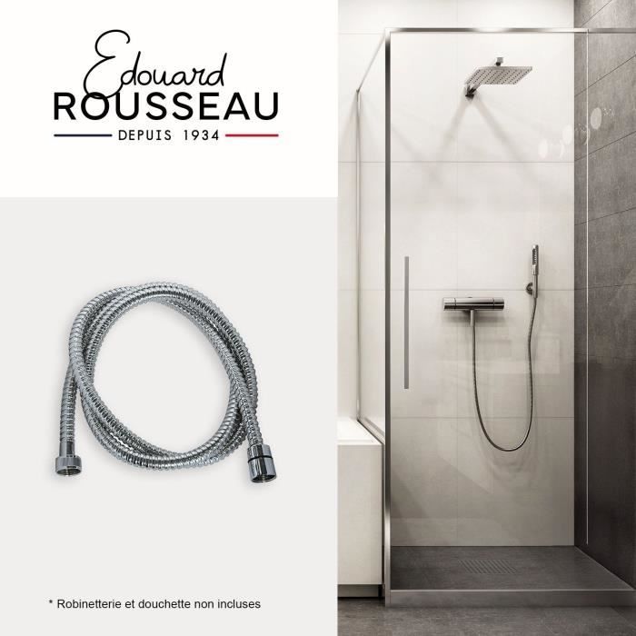 Shower hose - ROUSSEAU - Metal nuts - Safety crimps - Length 1.50m - Single-grip chrome-plated stainless steel