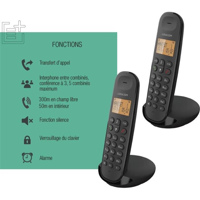 Cordless landline telephone - LOGICOM - DECT ILOA 250 DUO - Black - Without answering machine
