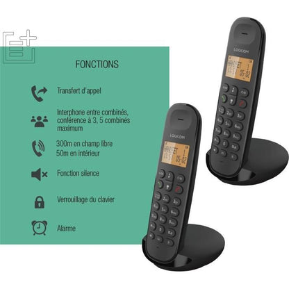 Cordless landline telephone - LOGICOM - DECT ILOA 250 DUO - Black - Without answering machine