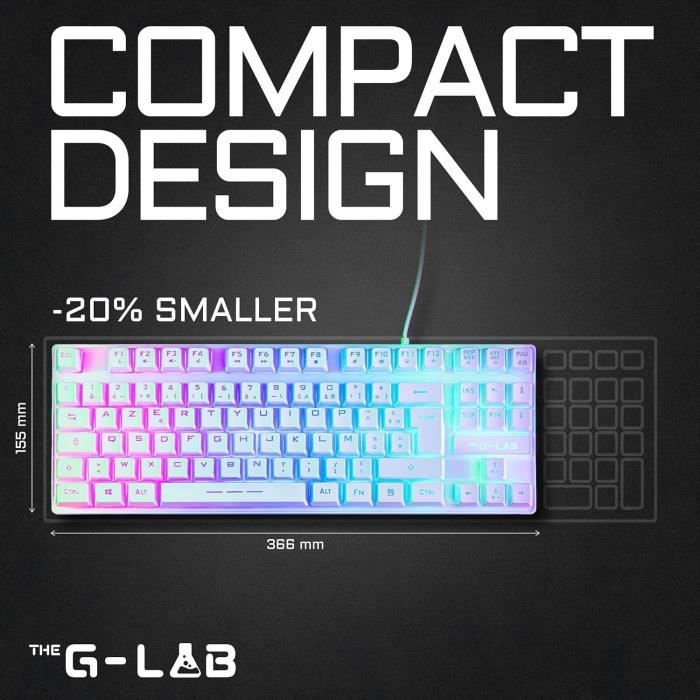 Gaming Keyboard - RGB TKL Membrane - THE G-LAB - KEYZ-CAESIUMT-W/FR - FR Layout - 12 shortcuts - 100% customizable - White