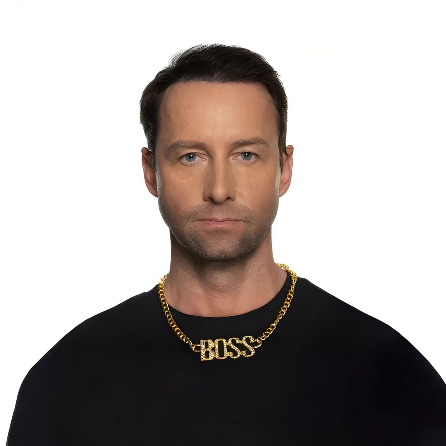 Gold Rhinestone Studded Boss Adult Costume Necklace