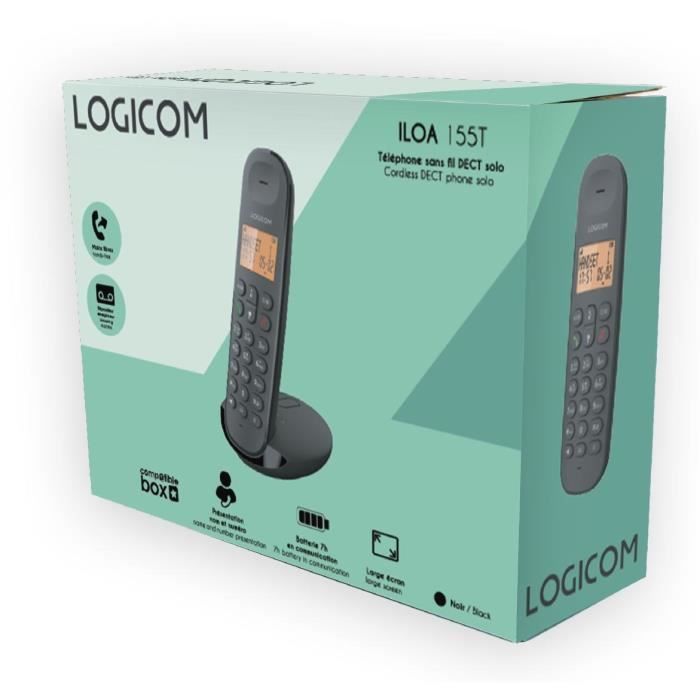 Fixed cordless telephone - LOGICOM - DECT ILOA 155T SOLO - Black - With answering machine