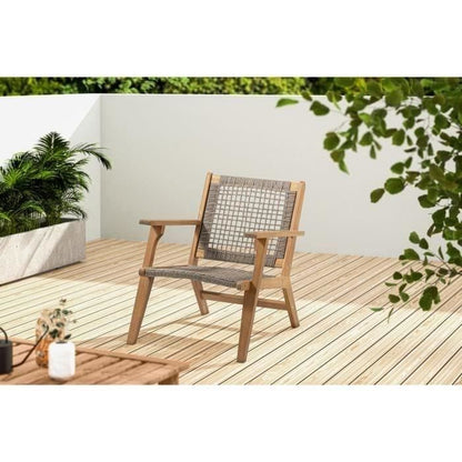 Low garden armchair in FSC Acacia wood and wicker resin - BORA - W60xD76xH73 cm