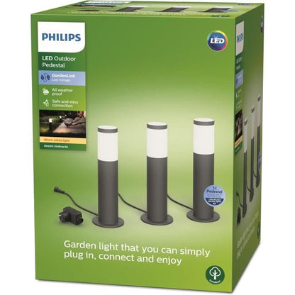 Pack of 3 PHILIPS Garden Link outdoor terminals - Low voltage - 24W, IP44, 2700K - Anthracite