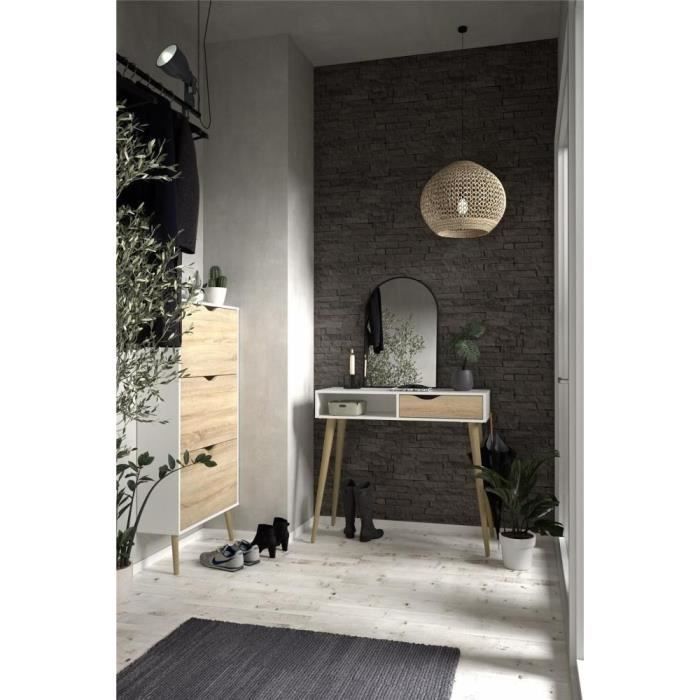 Shoe cabinet - White / Oak - 12 pairs - Solid wood flared base - 70.2 x 23.9 x 138.9 cm